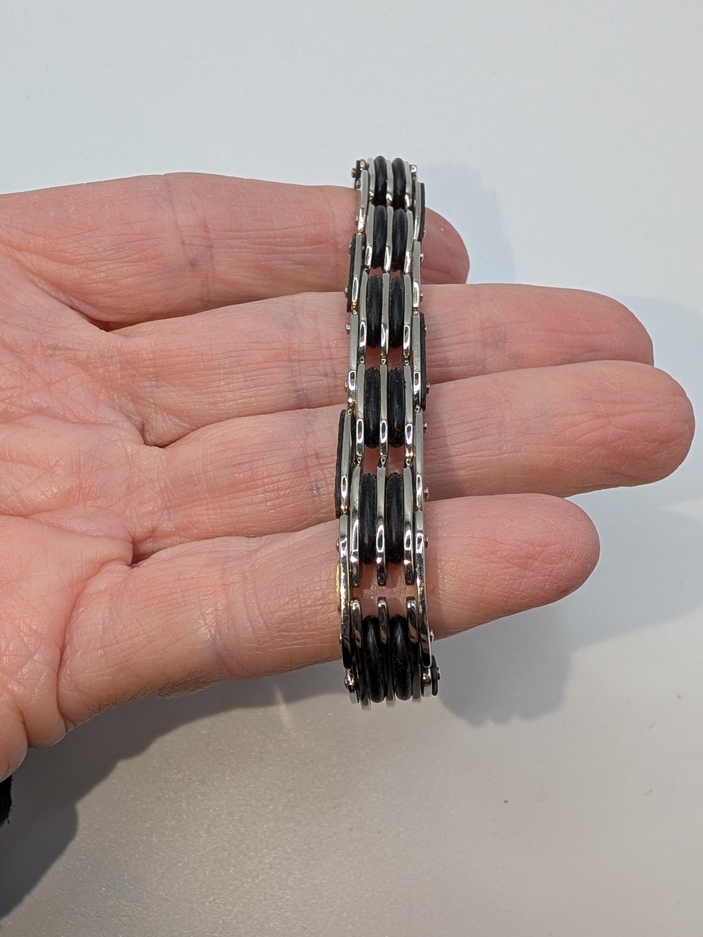 Stainless Steel and Black Link Bracelet